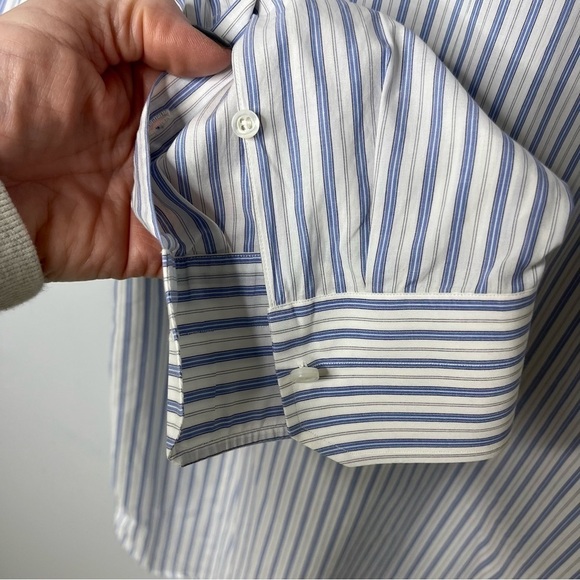 Isaia Striped Button Down Men’s Dress Shirt Blue White Size 17 (43) - Picture 6 of 7